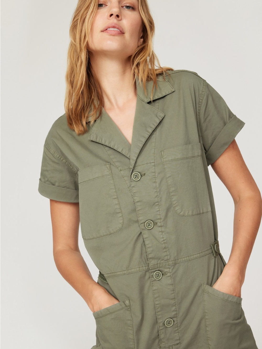 PISTOLA Parker Olive Utility Short-Sleeve Romper - Picture 4 of 6